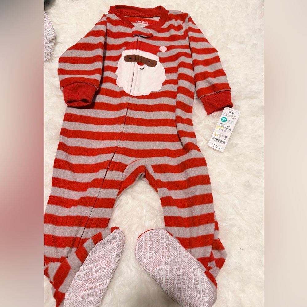 (2) Carters Christmas Santa Claus Footie Pajamas | 12m | NWT